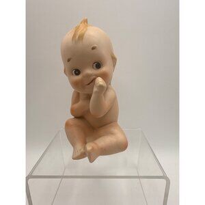 Vintage Lefton Kewpie Baby Sucking Thumb Bisque Blue Wing Figurine 4.5 in Tall